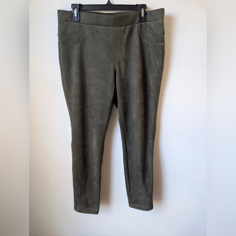 Zac & Rachel Olive Green Sueded Pull On Leggings Size Large